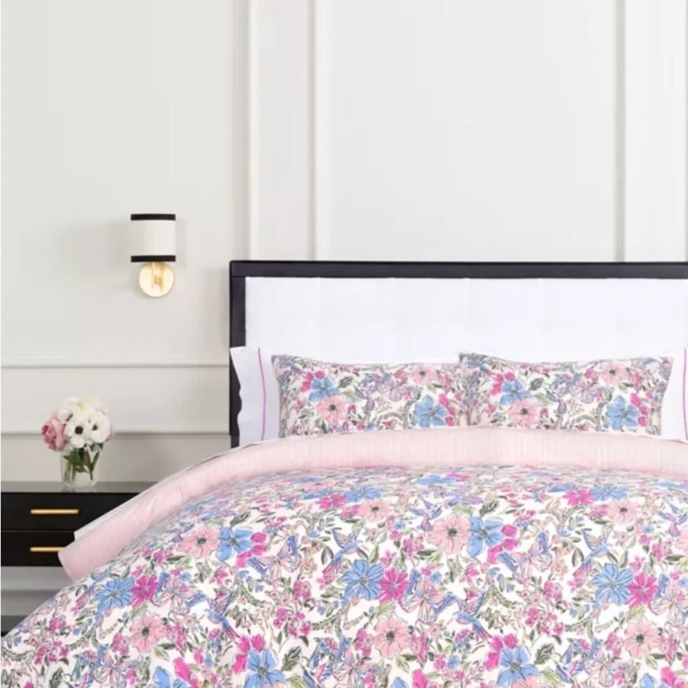 Kate Spade Curious Garden Comforter Set Full/Queen Pink Floral Cotton 3Pc